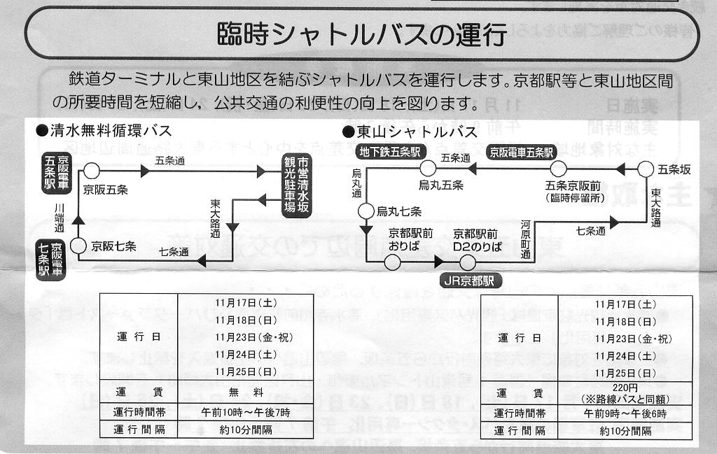 平成１９年１１月シャトルバス運行表